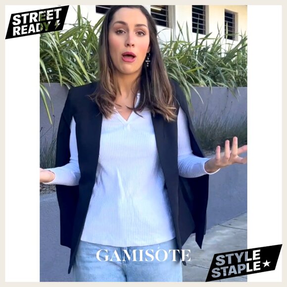 Cape Blazer Split Sleeve Open Front Jacket Polyester Spandex Work Casual - Picture 7 of 7